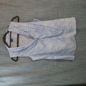 Ann Taylor silky polyester sleeveless blue white blouse shirt